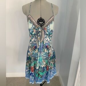 Camilla Wings Of Luxor Dress W Tie Front Rhinestone Crystal 100% Silk NWT SIZE S